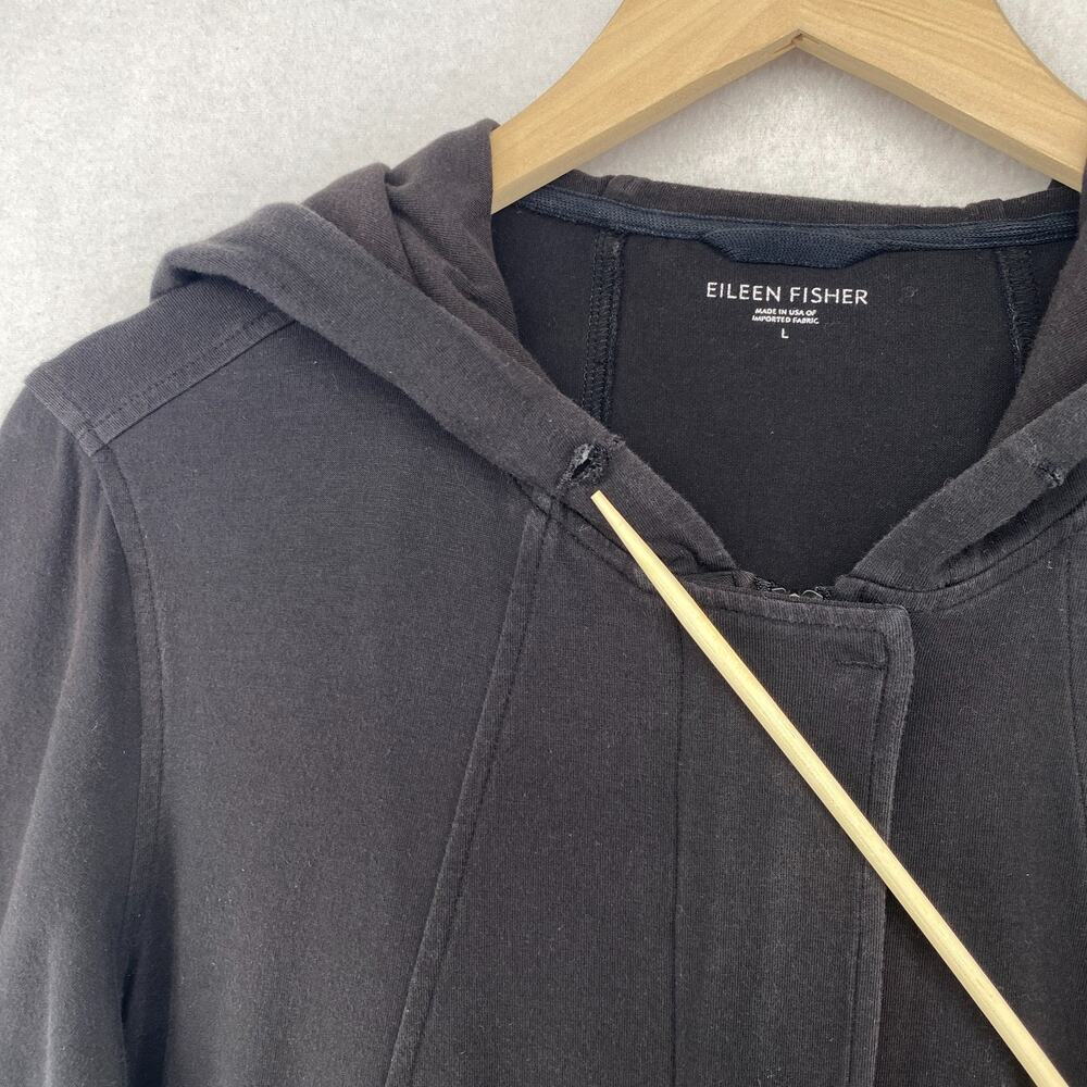 EILEEN FISHER Jacket L Organic Cotton Stretch Jersey Hoodie Sweatshirt Black USA - Picture 9 of 12